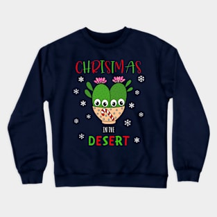 Christmas In The Desert - Cacti Couple In Christmas Candy Cane Bowl Crewneck Sweatshirt